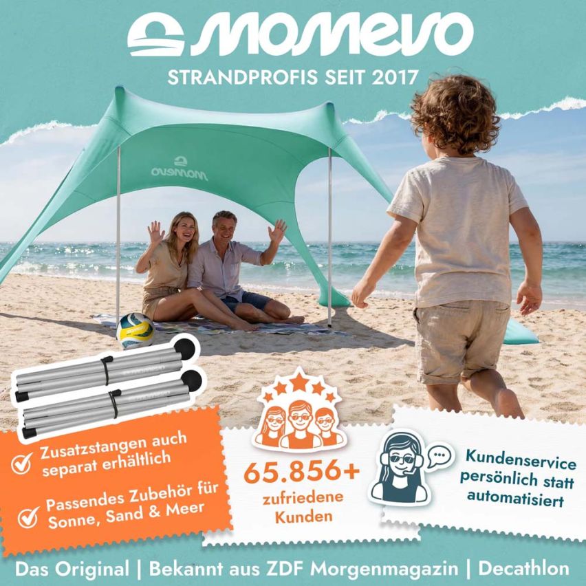 momevo Sunsail Strandzelt Sonnensegel UPF50+ aquatürkis