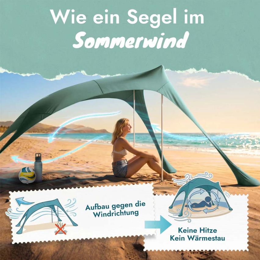 momevo Sunsail Strandzelt Sonnensegel UPF50+ oliv