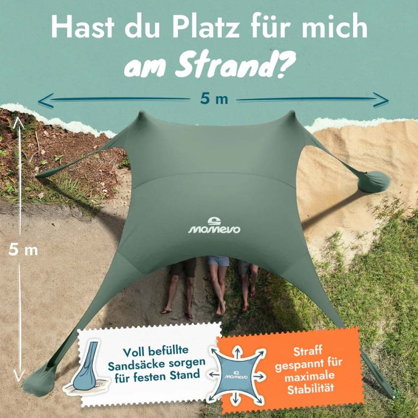 momevo Sunsail Strandzelt Sonnensegel UPF50+ oliv