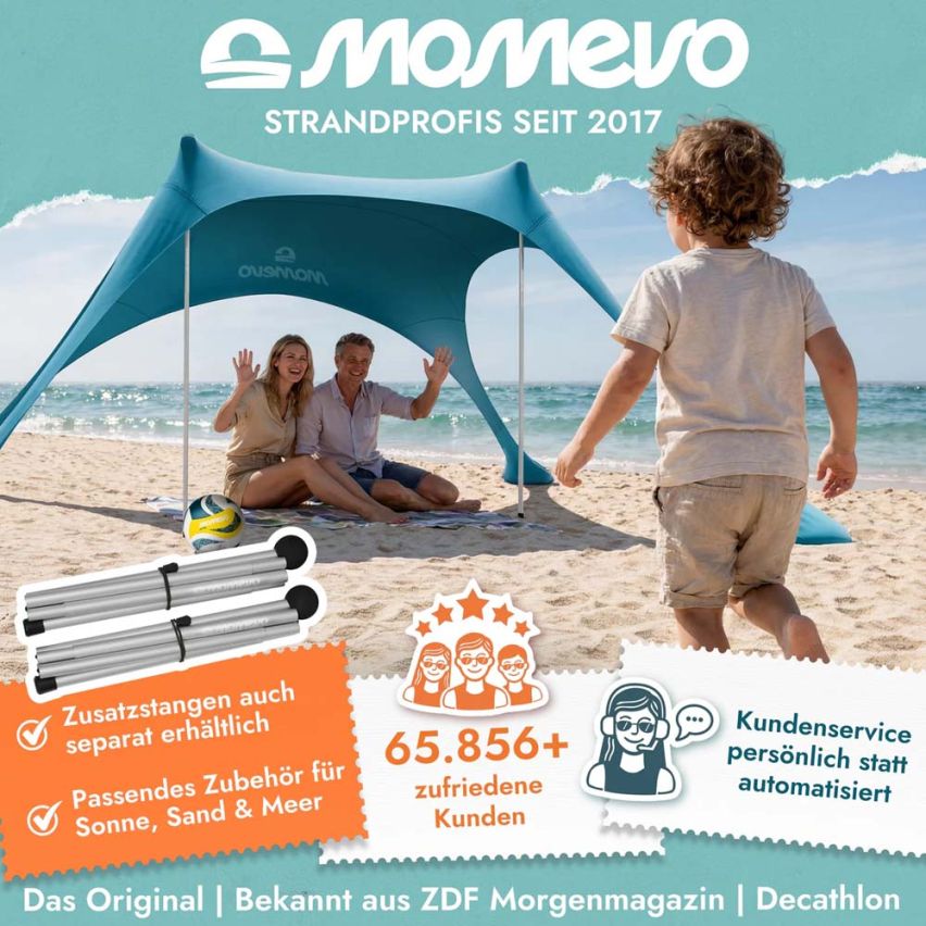 momevo Sunsail Strandzelt Sonnensegel UPF50+ petrolblau