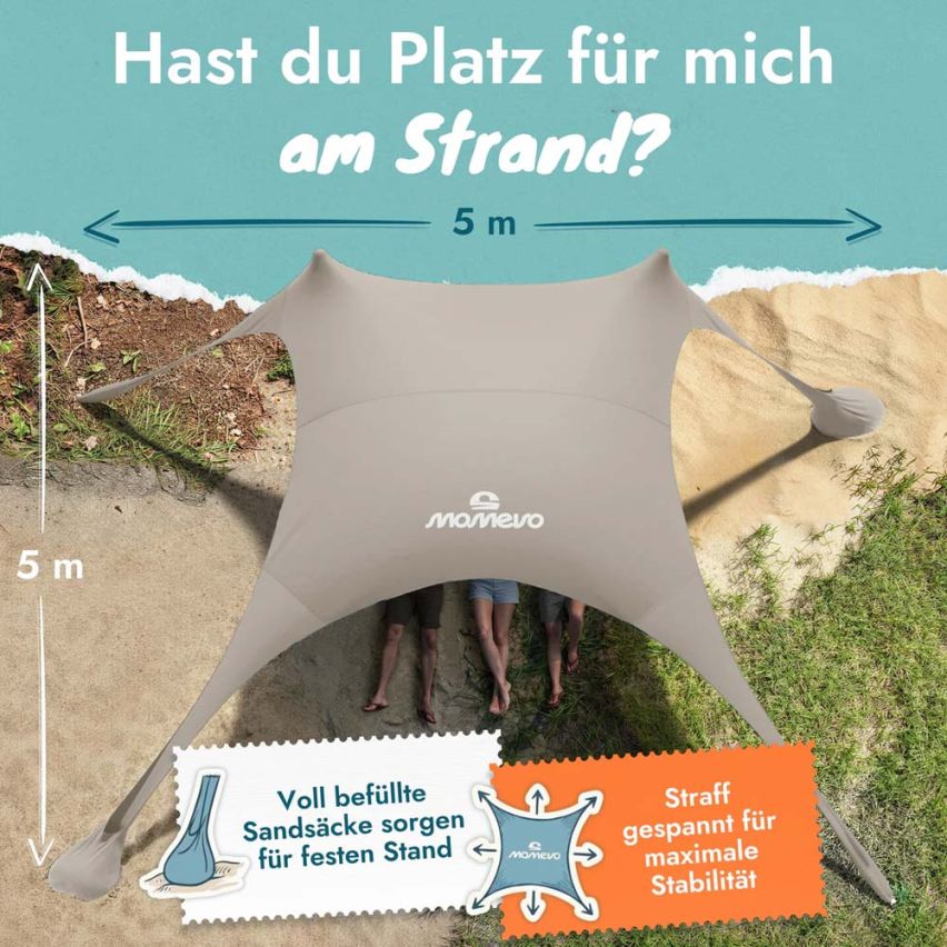 momevo Sunsail Strandzelt Sonnensegel UPF50+ sand