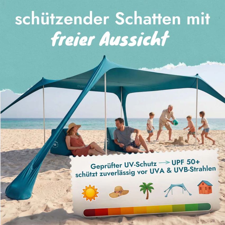 momevo Sunsail XL Strandzelt Sonnensegel UPF50+ petrolblau