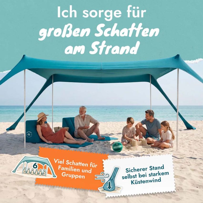 momevo Sunsail XL Strandzelt Sonnensegel UPF50+ petrolblau