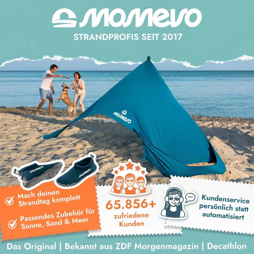 momevo Sunsail Tipi Strandzelt Sonnensegel UPF50+ petrolblau